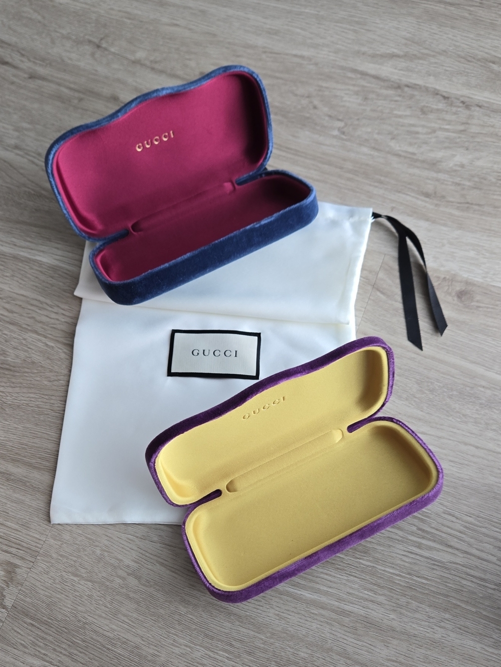Gucci Velvet Sunglass Cases in Blue and Purple